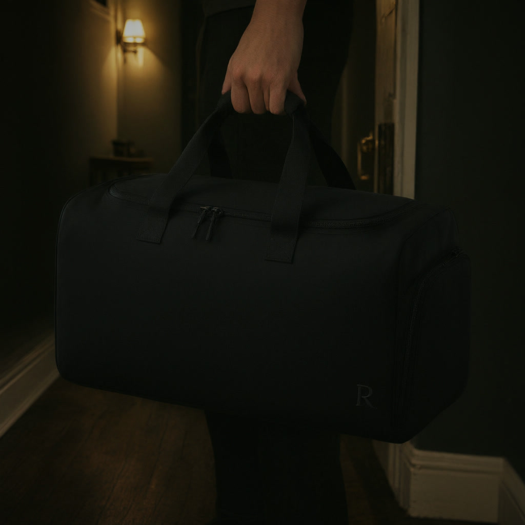 Carrying the duffel out the door
